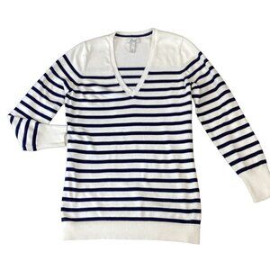 BASS Cotton Striped V-Neck Pullover Tunic Sweater M #314H